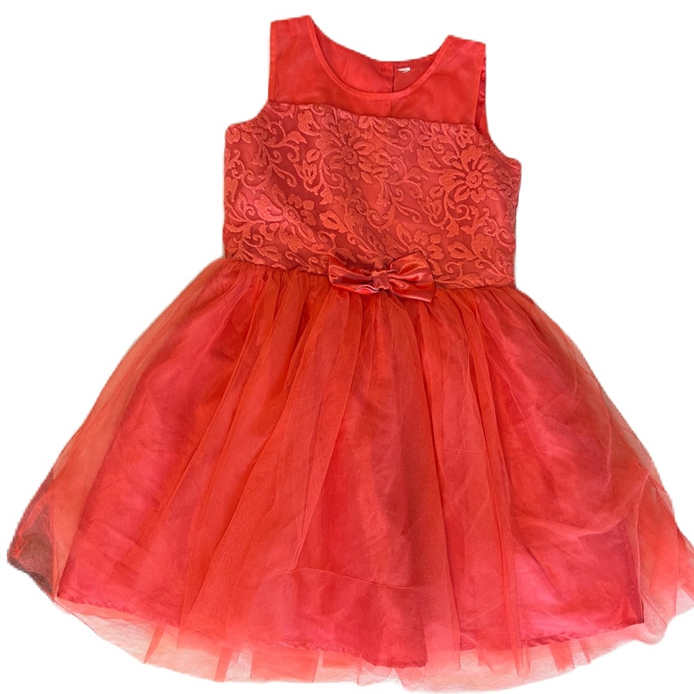Girls formal satin & lace coral colored dress size 12